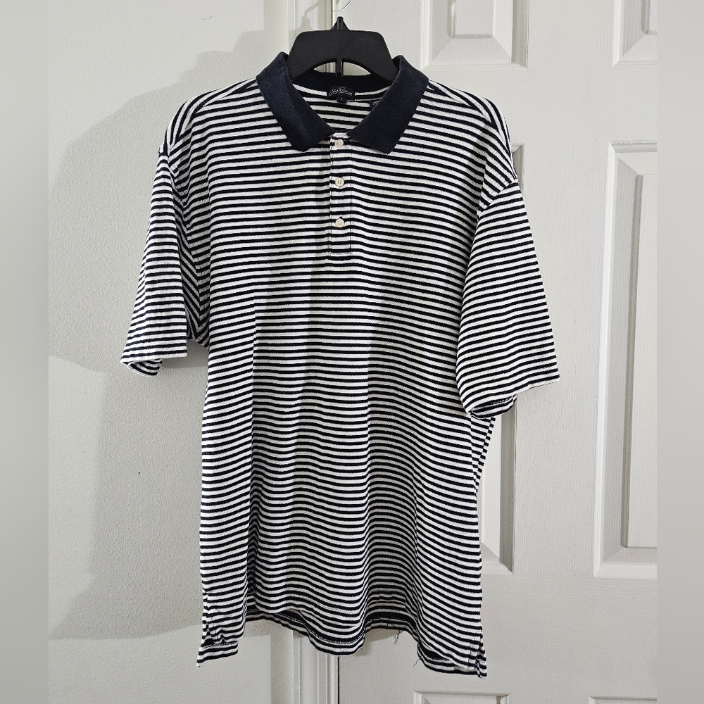 Jack Sticklous Men’s Striped Polo – Navy & White L